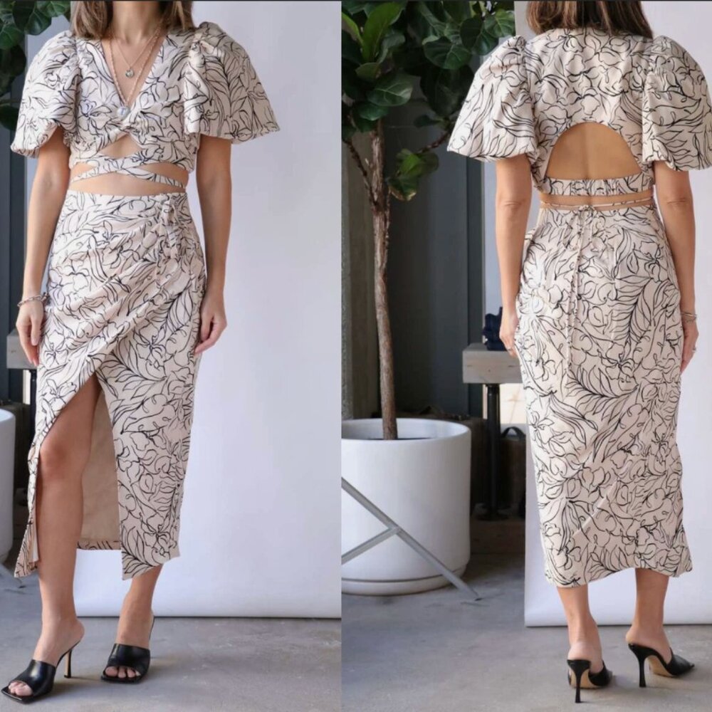 Jonathan Simkhai Valencia Linen Wrap Skirt Sz 2 / Small Beige Biscotti NWT $355
